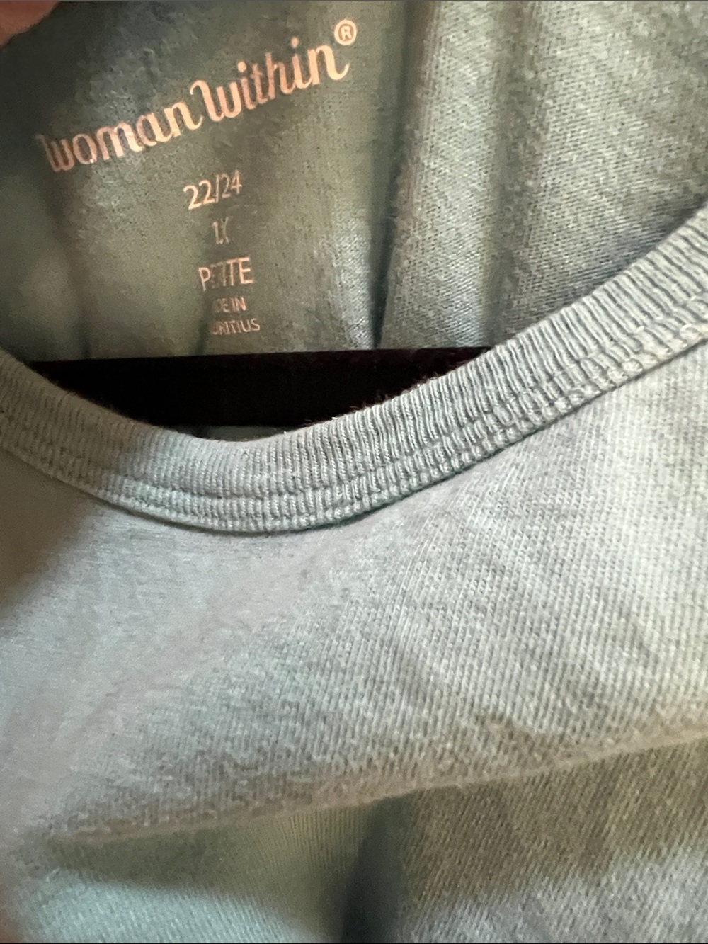 Woman Within Blue Crewneck Cotton Tee - 1X Petite - Picture 3 of 4